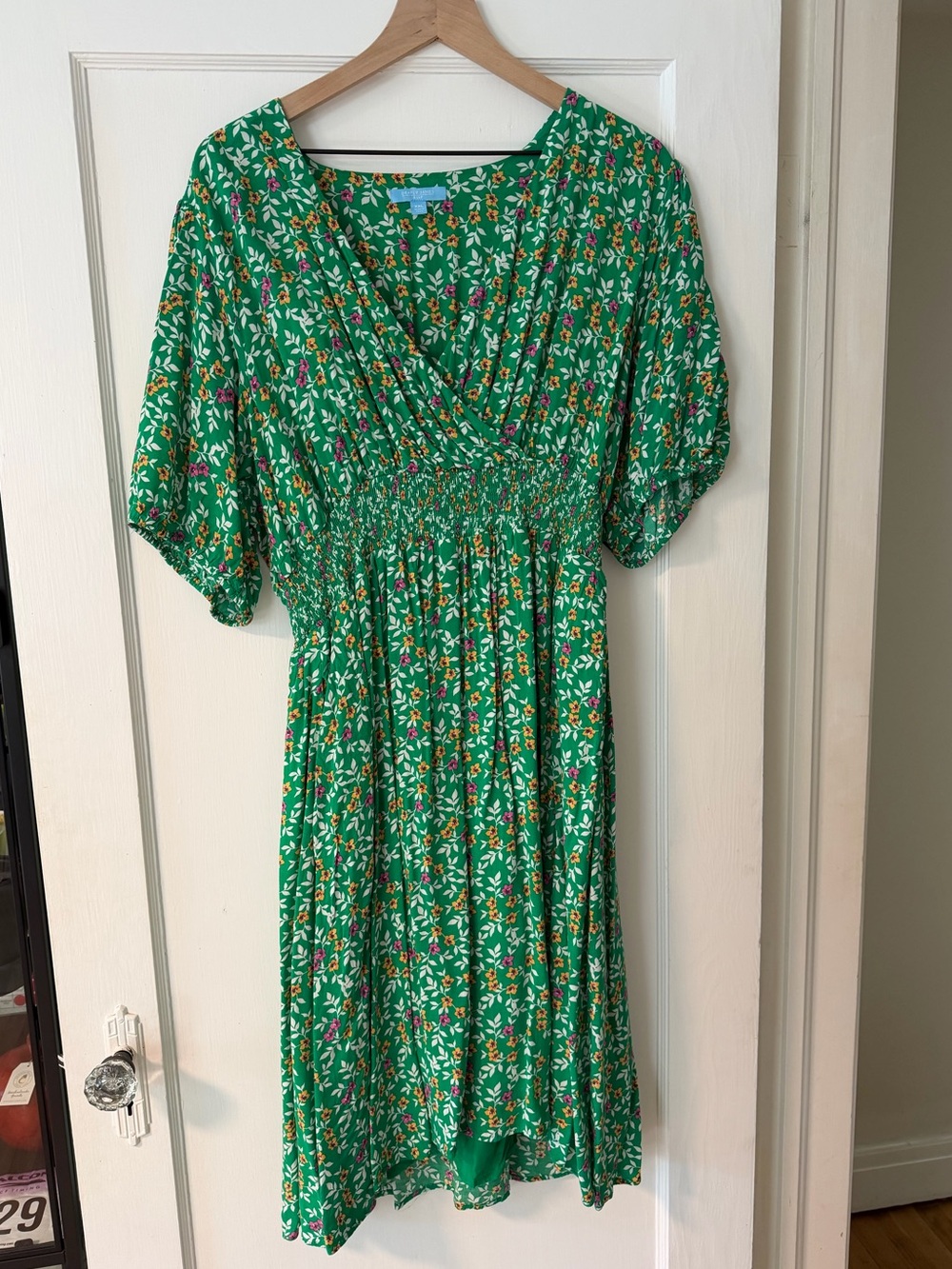 Draper James Green Floral V-Neck Midi Dress